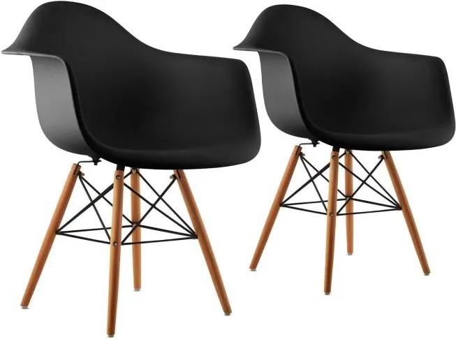OneConcept Bellagio, čierna, škrupinová stolička, sada 2 kusov, retro, PP sedadlo, brezové drevo