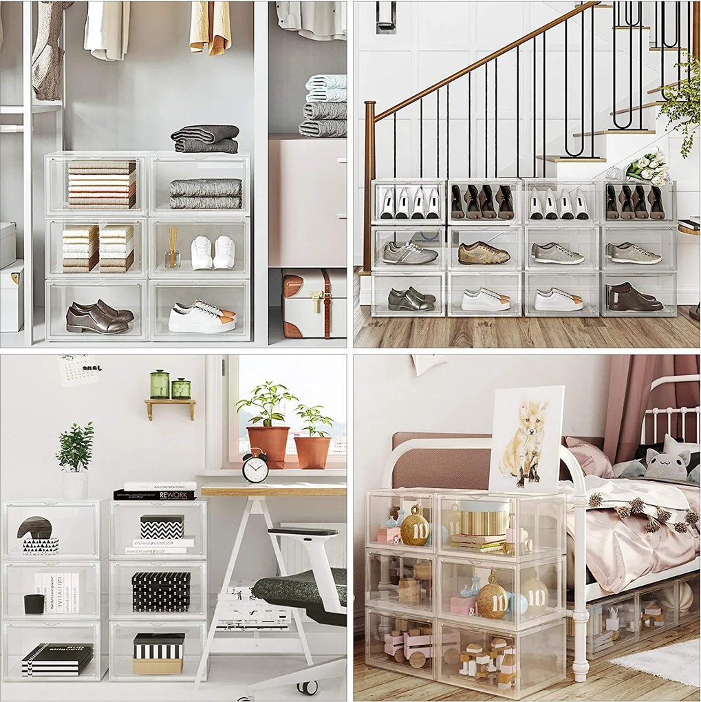 Box na topánky, 6 stohovateľných organizérov na topánky, transparentný