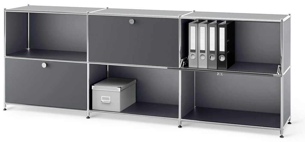 Kovový regál »CN3« s 3 premiestniteľnými priehradkami, sivý