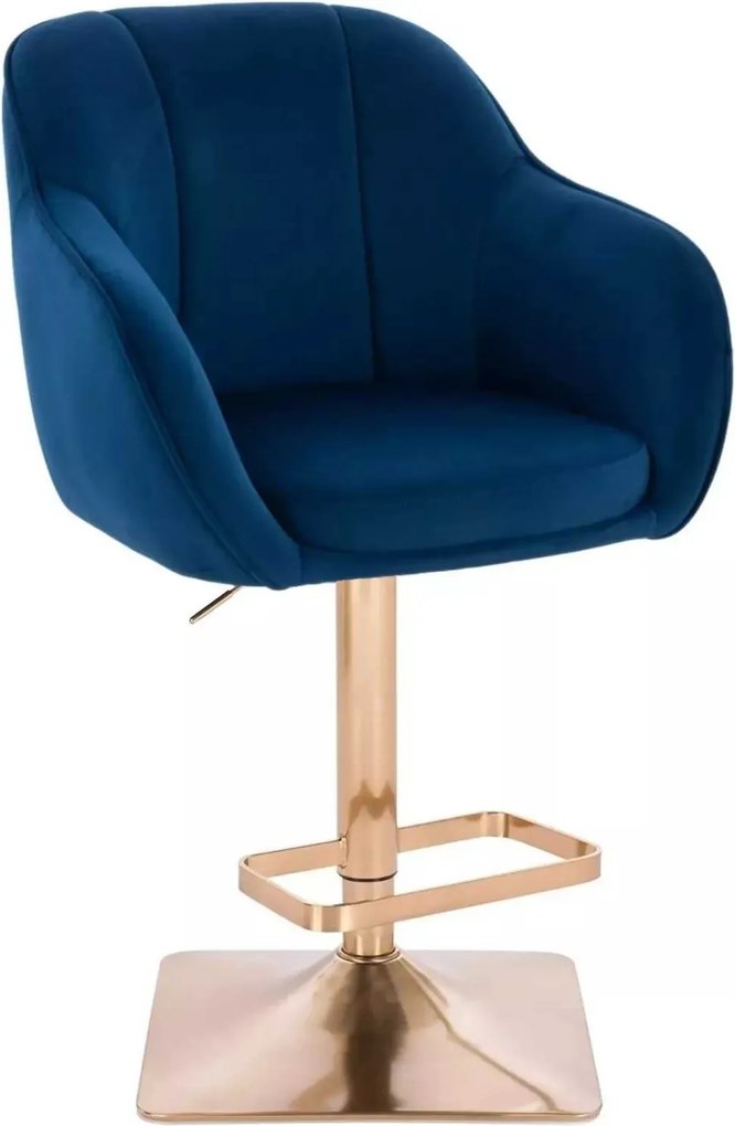 LuxuryForm DESIGN Barová stolička AVOLA VELUR na zlatej hranatej podstave - modrá