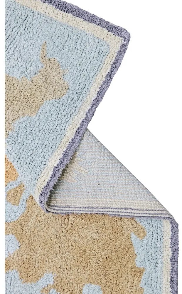 Modro-béžový prateľný ručne tkaný bavlnený detský hrací koberec 70x100 cm Mini Worldmap – Lorena Canals