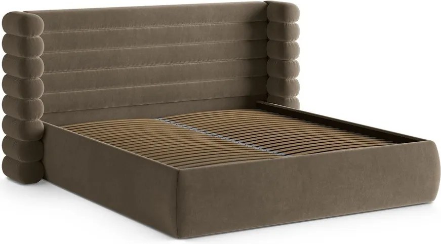 Taupe čalúnená dvojlôžková posteľ s úložným priestorom s roštom 160x200 cm Mount – Micadoni