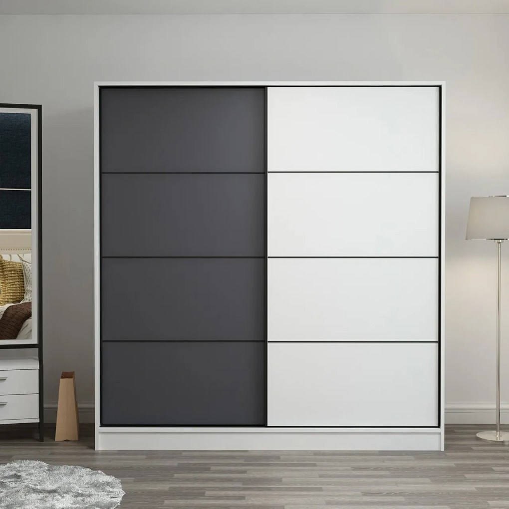 Šatníková skriňa Linea s dostatkom úložného priestoru 190 x 180 x 52 cm, bielo - antracitová
