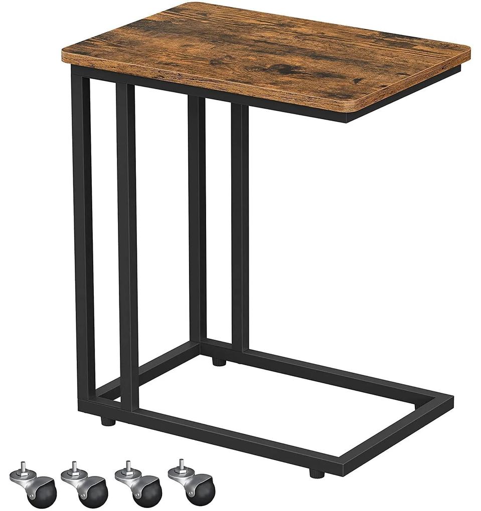 Rustikálny príručný stolík v industriálnom štýle, s kolieskami 50x61x35 cm