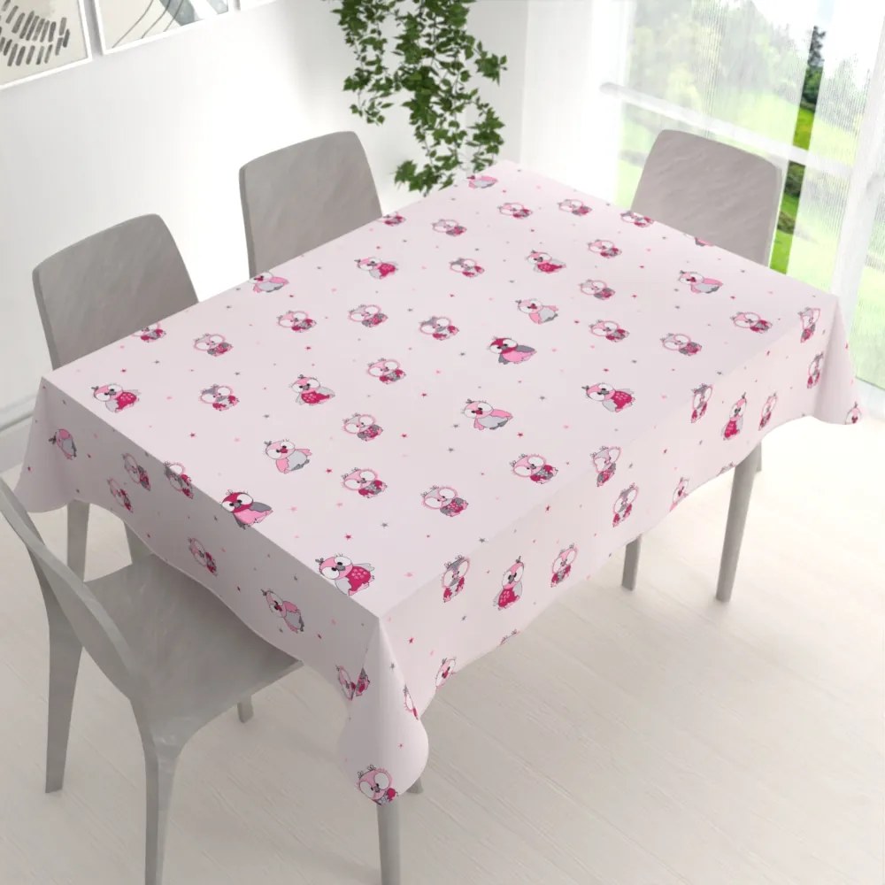 Biante Detský bavlnený obdĺžnikový obrus Sandra SA-726 Ružové sovičky na bledo ružovom 60x100 cm