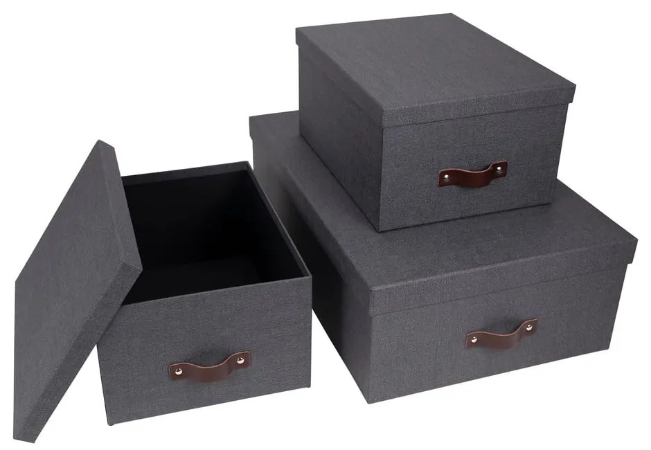 Súprava 3 čiernych úložných škatúľ Bigso Box of Sweden Inge