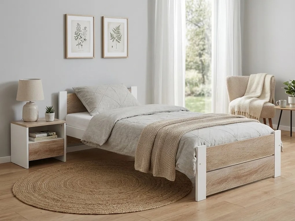 Posteľ IKAROS DOUBLE 80 x 200 cm, biela/dub sonoma Rošt: S latkovým roštom, Matrac: Matrac COCO MAXI 20 cm