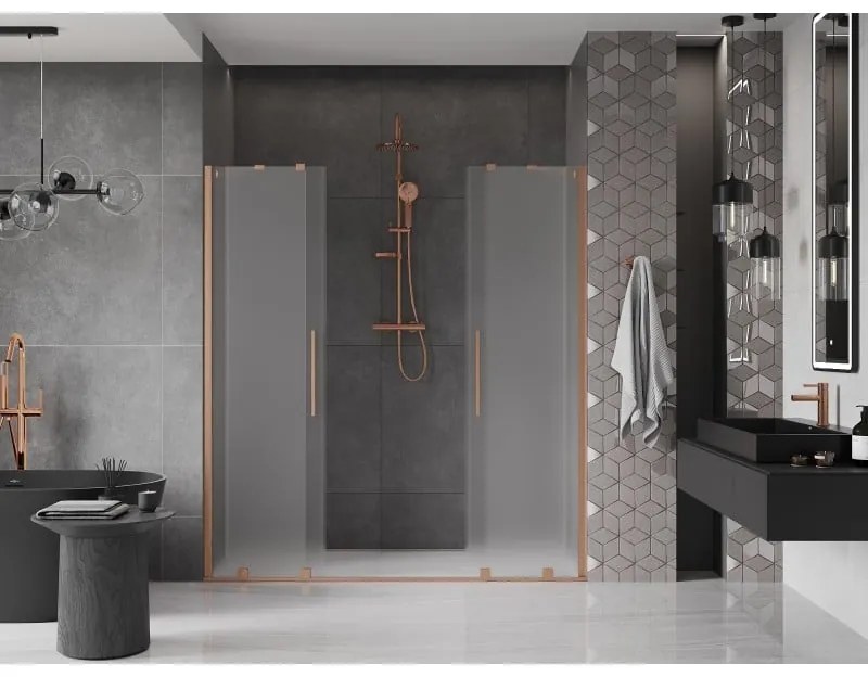 Mexen Velar Duo, posuvné sprchové dvere do otvoru 180 cm, 8mm sklo námraza, medená matná, 871-180-000-32-65