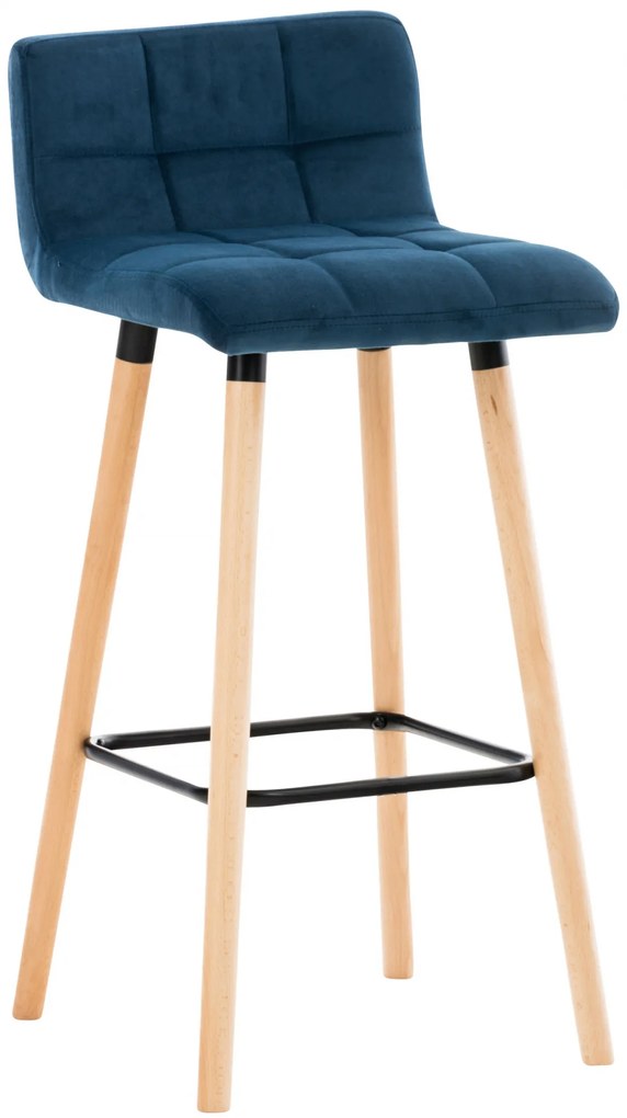 Barová stolička Lincoln ~ zamat, drevené nohy natura - Modrá