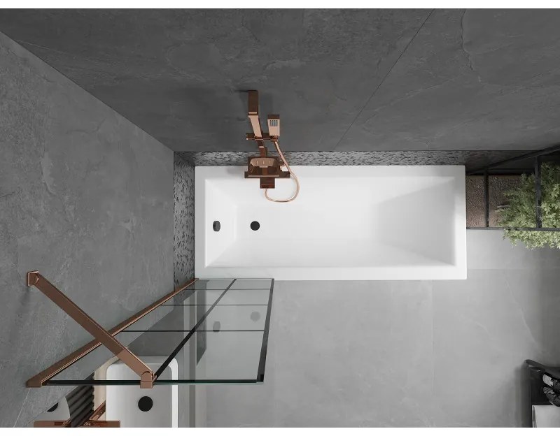 Mexen Next, vaňová zástena 1-krídlová 50 x 150 cm, fixné krídlo, 6 mm číre sklo s čiernym vzorom, ružové zlato profil, 895-050-000-00-77-60