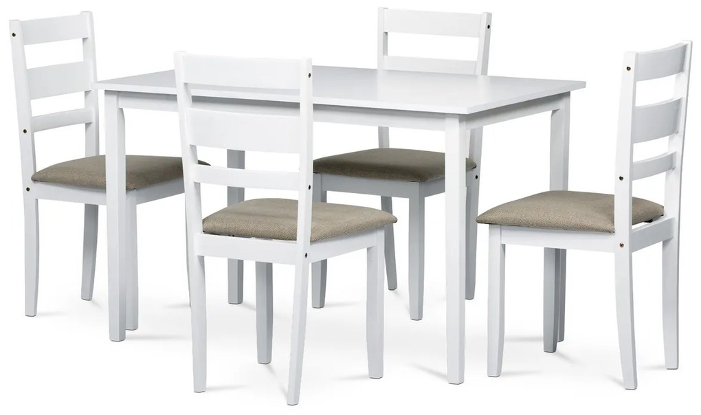 Jedálenský set z masívneho dreva so 4 stoličkami,120 x 75 x 75 cm, biely