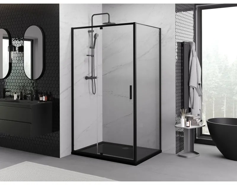 Mexen Exo, sprchovací kút s krídlovými dverami 140 x 90 cm, 6mm číre sklo, čierny profil, 819-140-090-70-00