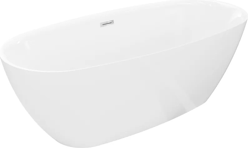 Mexen Luvo Slim, voľne stojaca vaňa 170 × 75 cm, biela lesklá, chrómový prepad, 52801707500-01