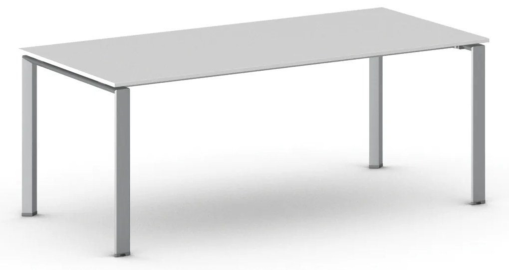 Rokovací kancelársky stôl PRIMO INFINITY, 200x90 cm, sivostrieborná podnož, biela