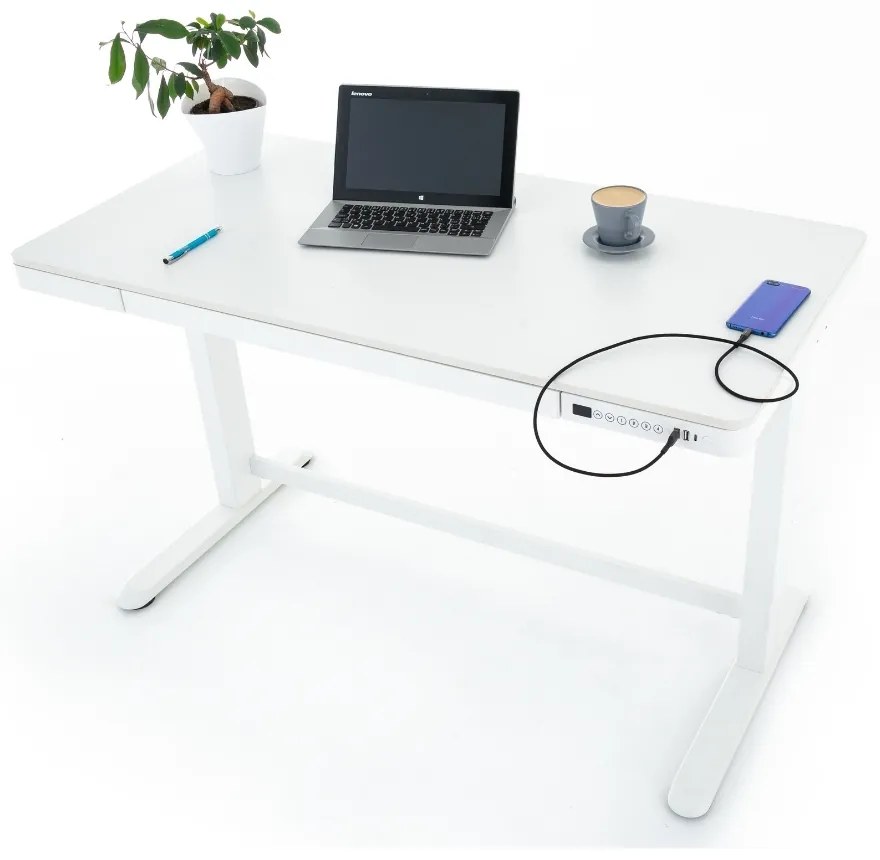 Výškovo nastaviteľný stôl OfficeTech 2, 120 x 60 cm, biela