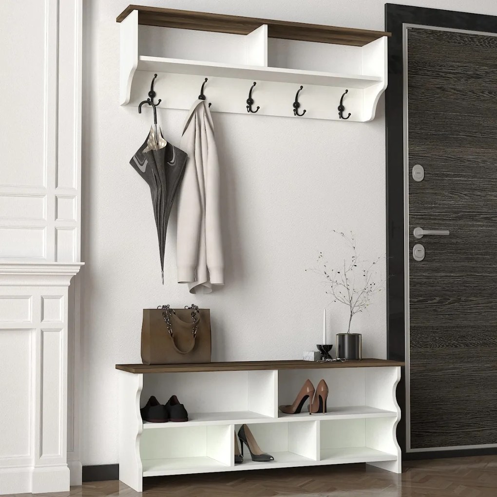 Vešiaková stena ESTER, biela / orech