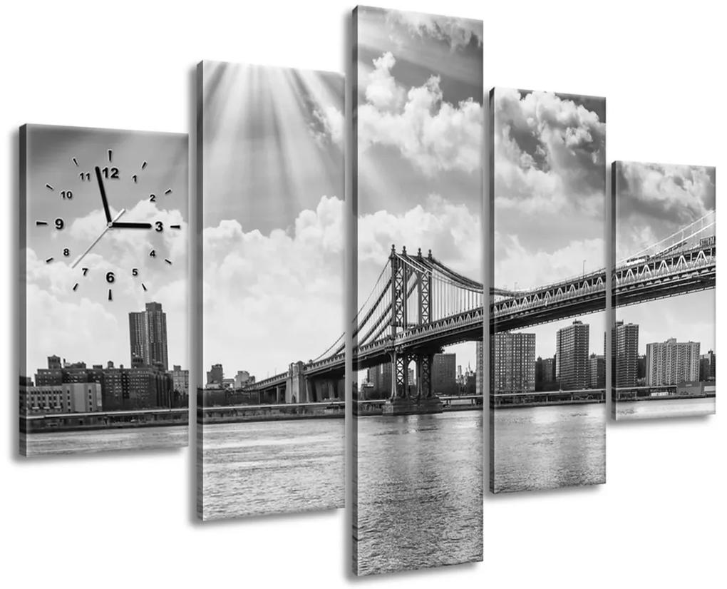 Gario Obraz s hodinami Brooklyn New York - 5 dielny Rozmery: 150 x 70 cm