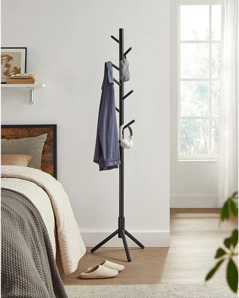 Stojací vešiak v tvare stromu s 8 háčikmi, 3 možnosti výšky, čierny