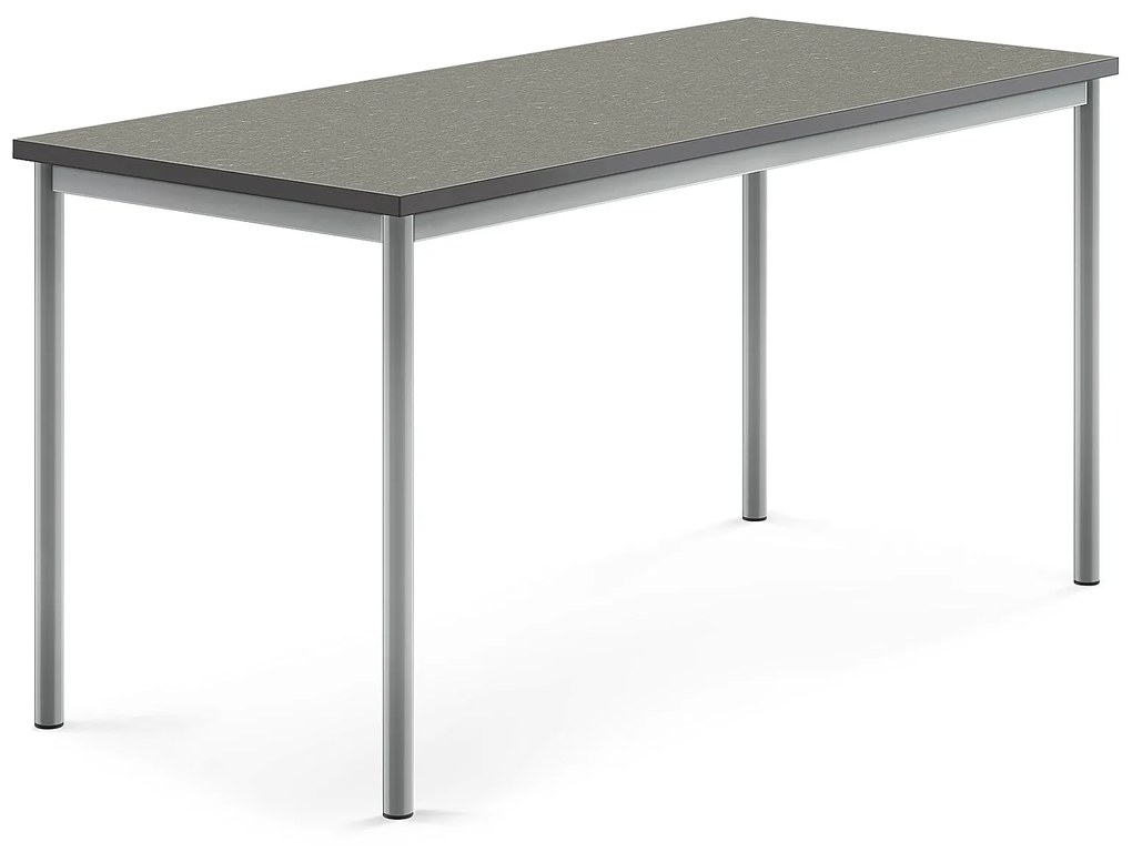 Stôl SONITUS, 1600x700x760 mm, linoleum - tmavošedá, strieborná
