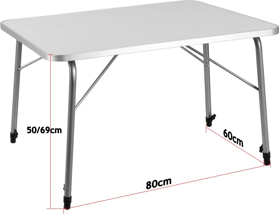 Casaria Kempingový stôl  FOKA sklápací, 80x54x50-69cm, biela