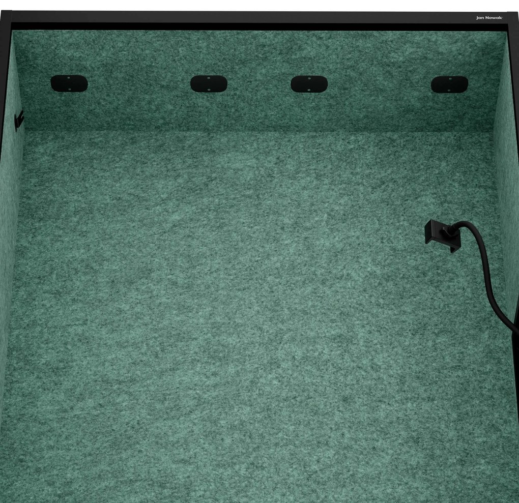 Kancelárska akustická kabína so sedadlom a portom USB-C, telo v čierny farbe / sedadlo v zelenej farbe, 1150 mm: SALLY MentalBox