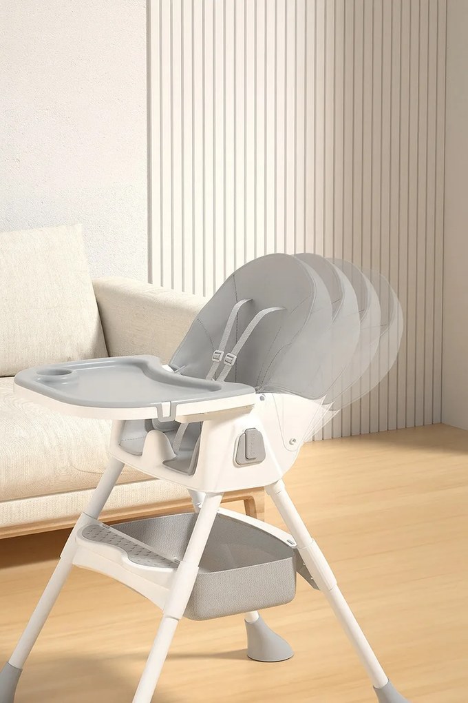 Stolička na kŕmenie KDK03 4v1 sivá + podbradník a kolieska ZDARMA