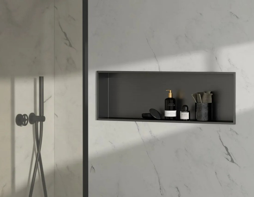 Polysan Polysan, INSERTA zapustená polica do obkladu, liaty mramor, 810x270 mm, antracitová, 1301-82B