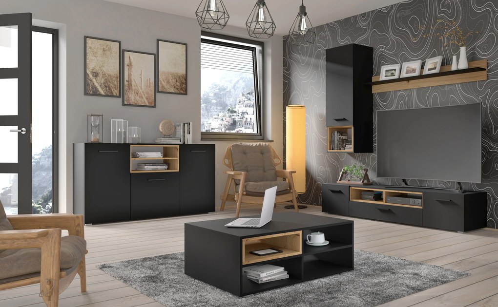 Skrinka Anikka 151 (dub artisan + matná čierna). Akcia -20%. Vlastná spoľahlivá doprava až k Vám domov. 1124849