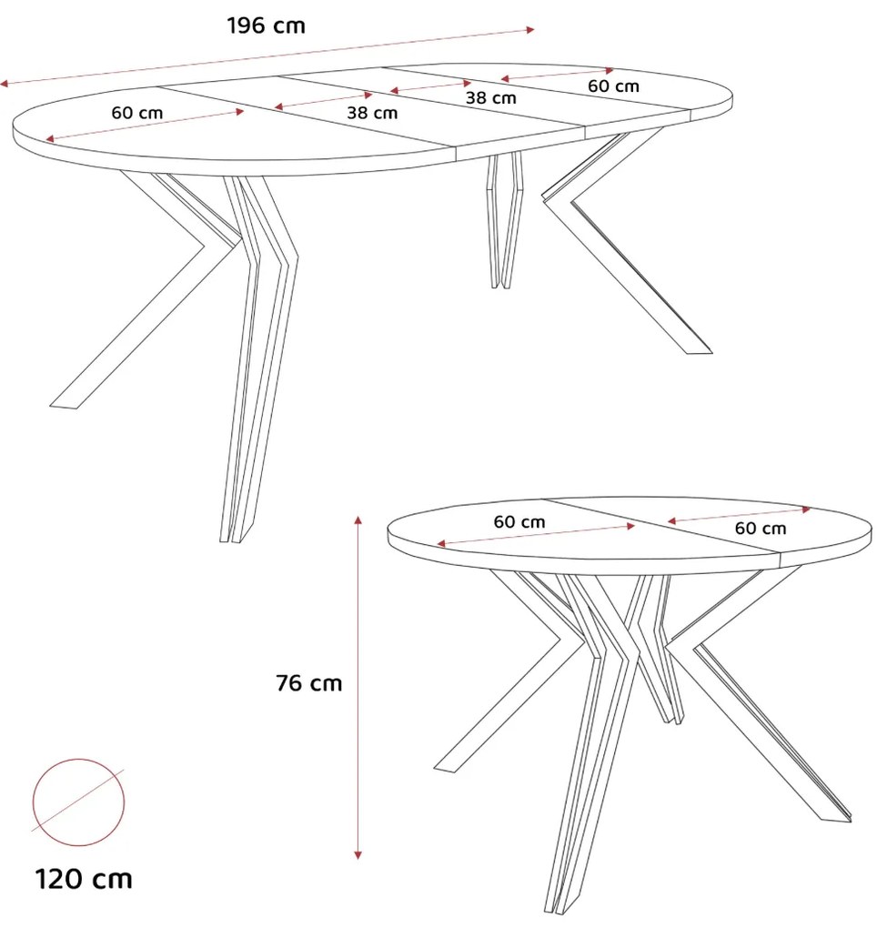 Okrúhly rozkladací jedálenský stôl KODY 100-120cm čierna matná
