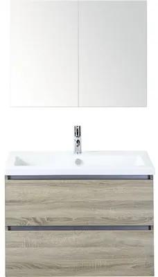 Kúpeľňový nábytkový set Vogue 80 cm s keramickým umývadlom a zrkadlovou skrinkou dub sivý
