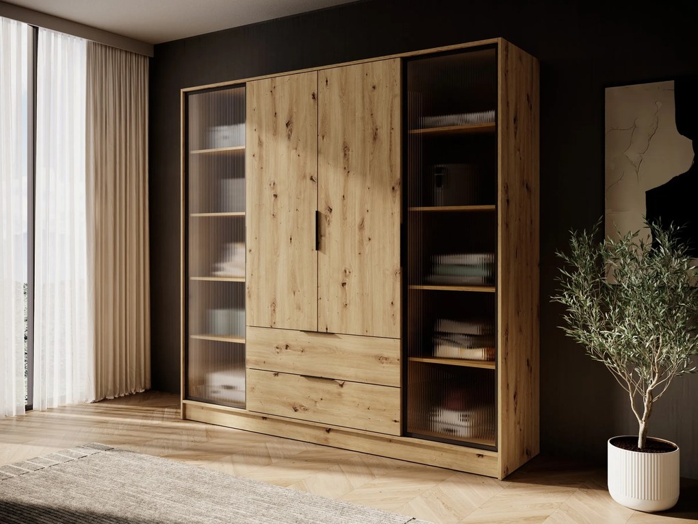 Šatníková skriňa Kelly 4D RD s tyčou 206 cm dub artisan