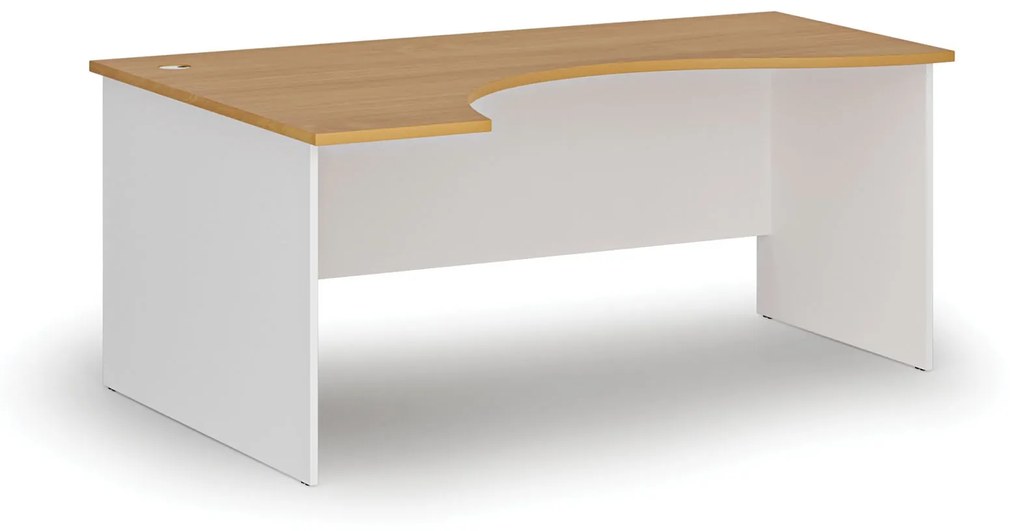 Ergonomický kancelársky pracovný stôl PRIMO WHITE, 1800 x 1200 mm, ľavý, biela/buk