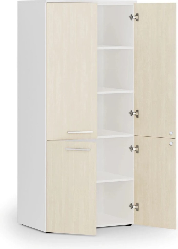 Kancelárska policová skriňa PRIMO WHITE, polené dvere, 800 x 500 x 1781 mm, biela/breza