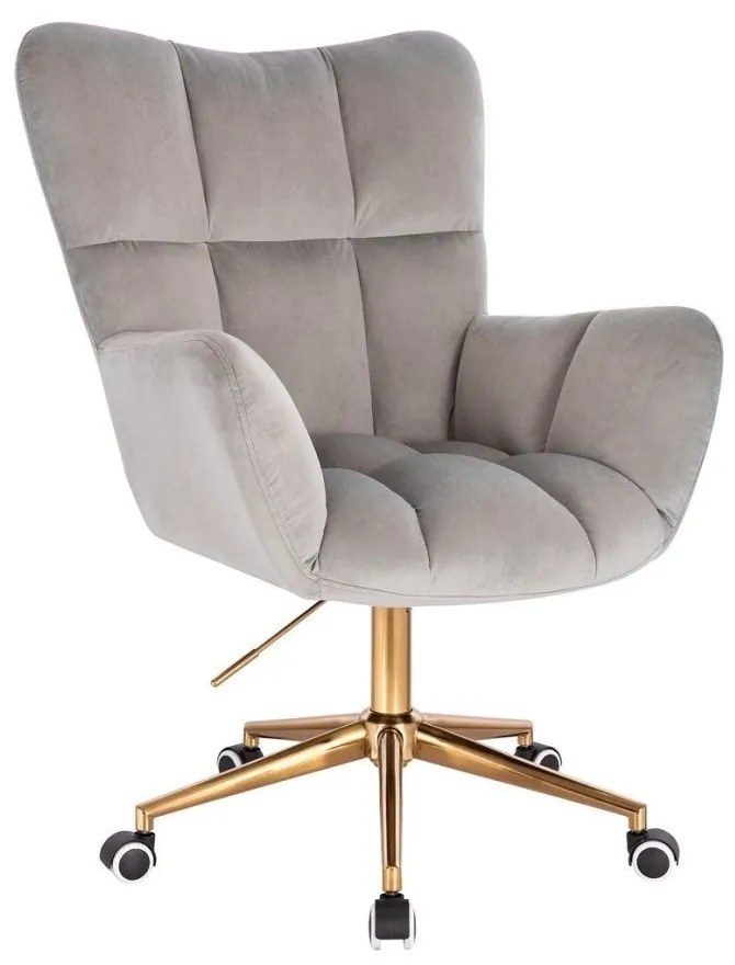 LuxuryForm DESIGN Kreslo AURORA VELUR na zlatej podstave s kolieskami - svetlo šedé