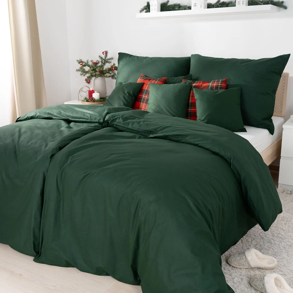 Goldea vianočné bavlnené posteľné obliečky - tmavo zelené 150 x 200 a 50 x 60 cm