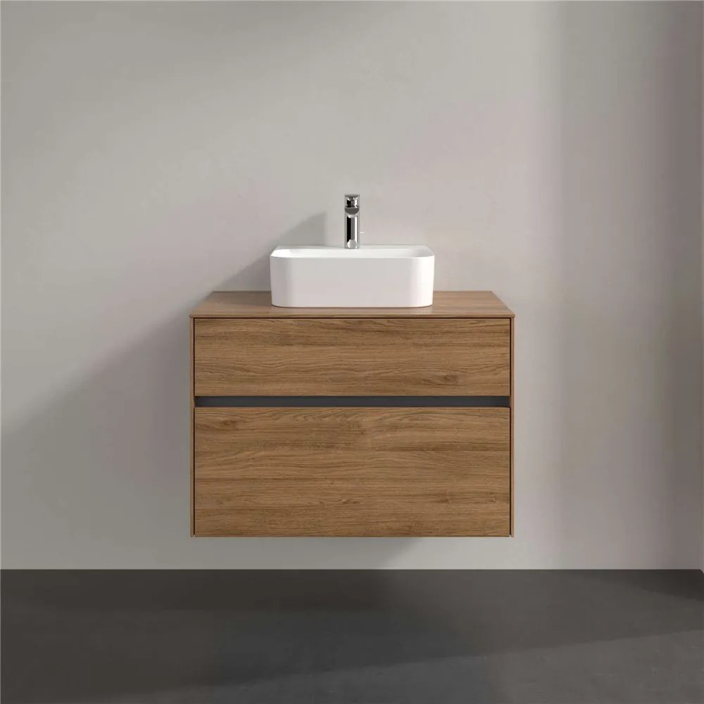 VILLEROY &amp; BOCH Collaro závesná skrinka pod umývadlo na dosku (umývadlo v strede), 2 zásuvky, s LED osvetlením, 800 x 500 x 548 mm, Oak Kansas, C093B0RH