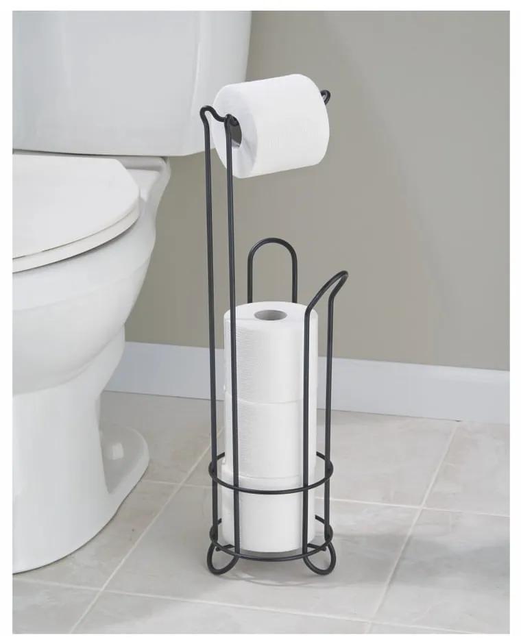 Čierny oceľový stojan na toaletný papier so zásobníkom InterDesign, výška 65 cm