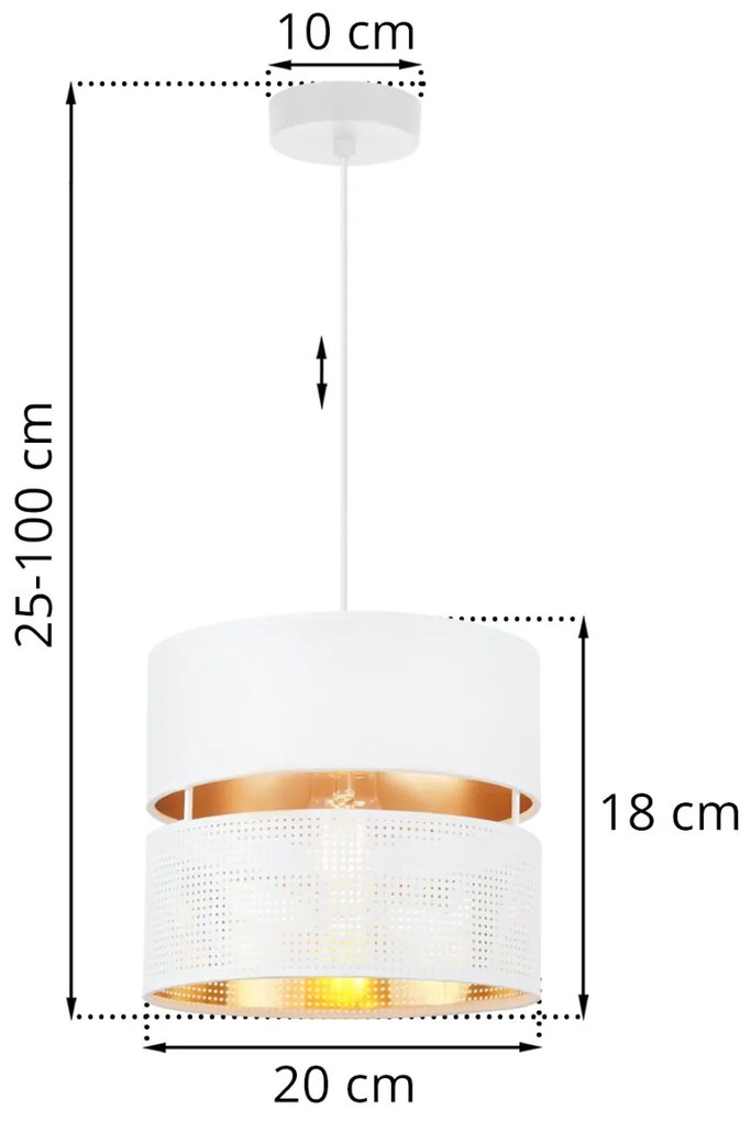 Závesné svietidlo Asti, 1x PVC/biele textilné tienidlo, (fi 20cm), g, w