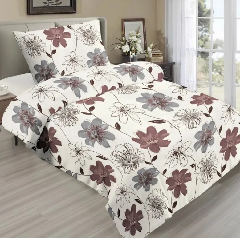 Mikroplyšové obliečky Brown Flower 200x220cm+90x70cm TiaHome