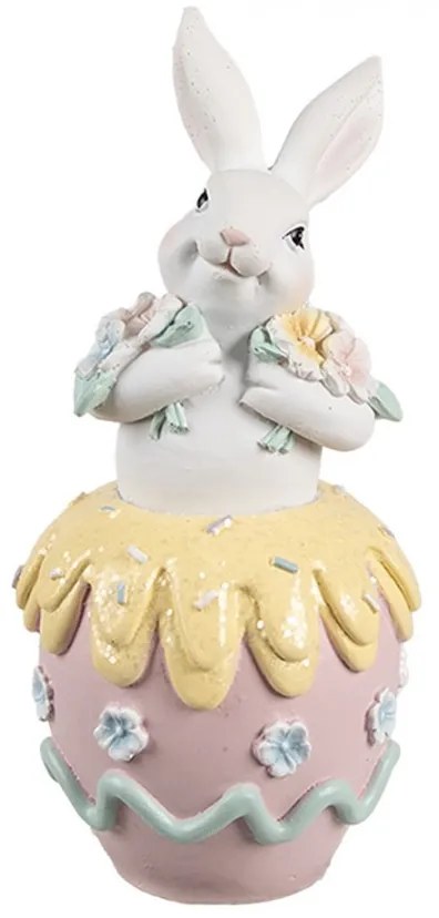 Jarná dekorácia zajačik s kvetmi vo vajíčku - 7*8*16 cm