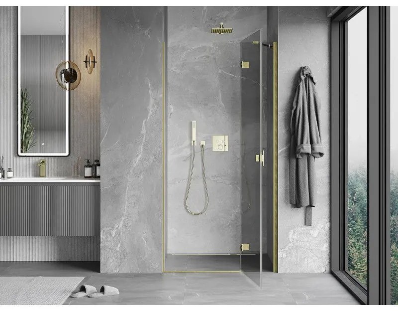 Mexen Mist-H, 1-krídlové sprchové dvere pravé 120 cm, číre sklo, zlatý matný profil, 8A5-120-000-55-00-P