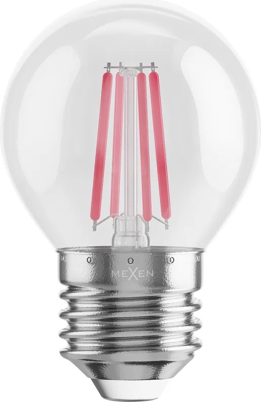 Mexen Vintis, LED filamentová žiarovka E27, G45, 4 W, červená, číra, L156-E27-04XX-45