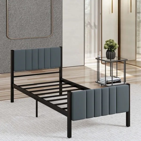 Jednolôžková kovová posteľ LUNOR 90x200 cm, antracit, nosnosť 120 kg