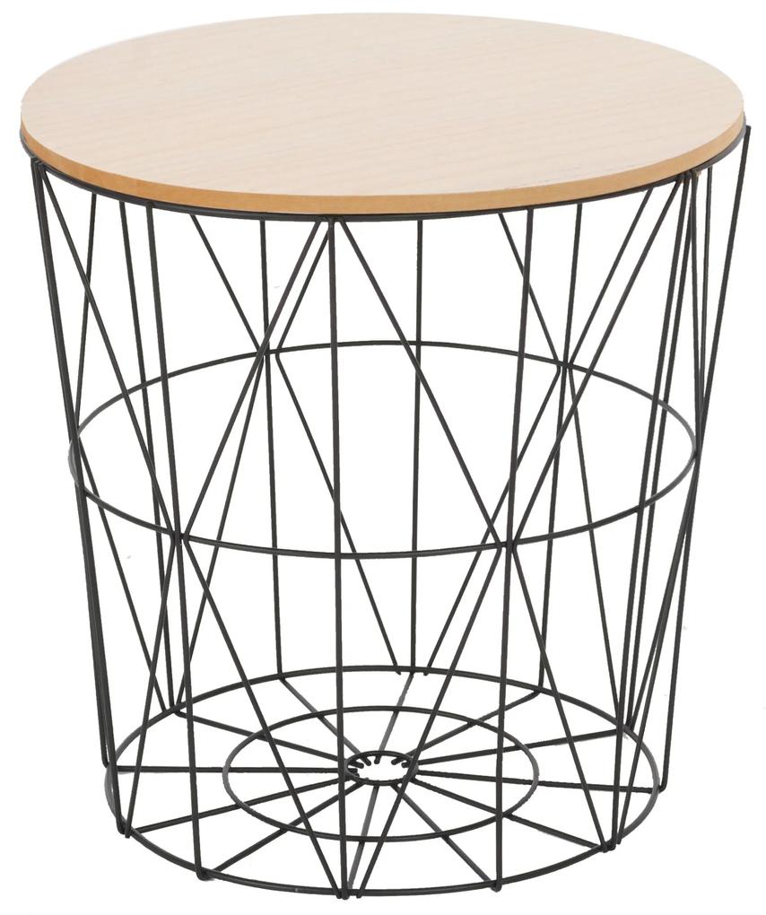 Tutumi, drôtený kávový stolík 30x30x31cm, veľkosť S, čierna-hnedá, KRZ-08603