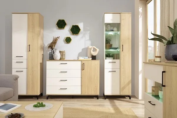 Komoda Madison s LED osvetlením - dub piškótový / biela
