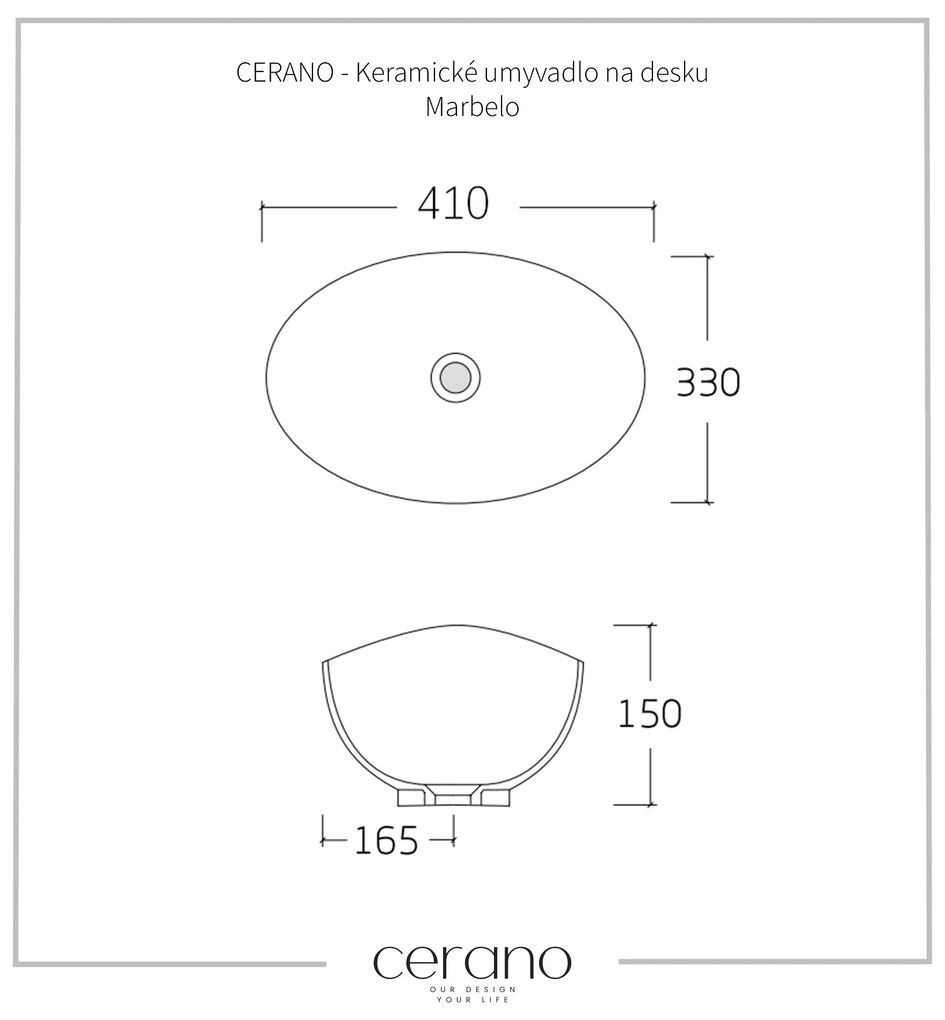 Cerano Marbelo, keramické umývadlo na dosku 41x33 cm, imitácia mramoru, CER-CER-477005