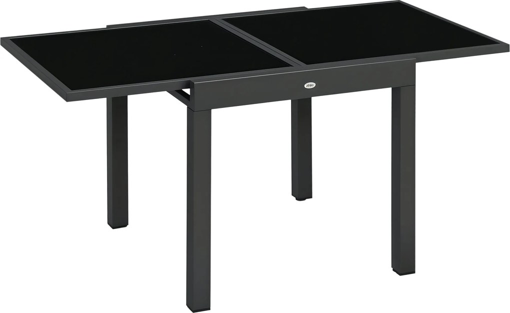 Rozkladací záhradný stôl Outsunny z hliníka, obdĺžnikový jedálenský stôl s temperovaným skleneným vrchom pre 4-6 osôb, nosnosť 50 kg pre terasu 80-160