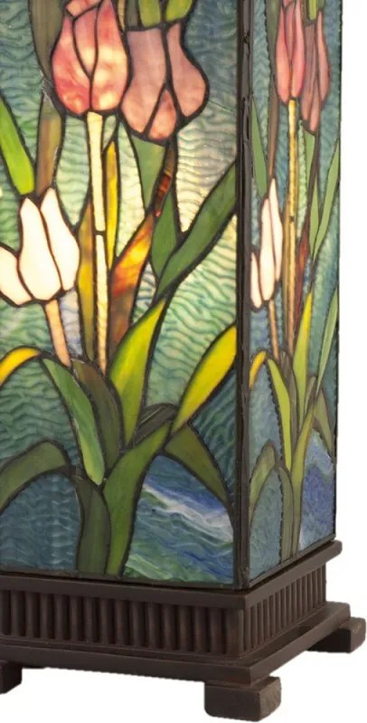 Modrá hranatá stolná lampa Tiffany s tulipánmi Toulipp - 24*58.5 cm/ 1*60W