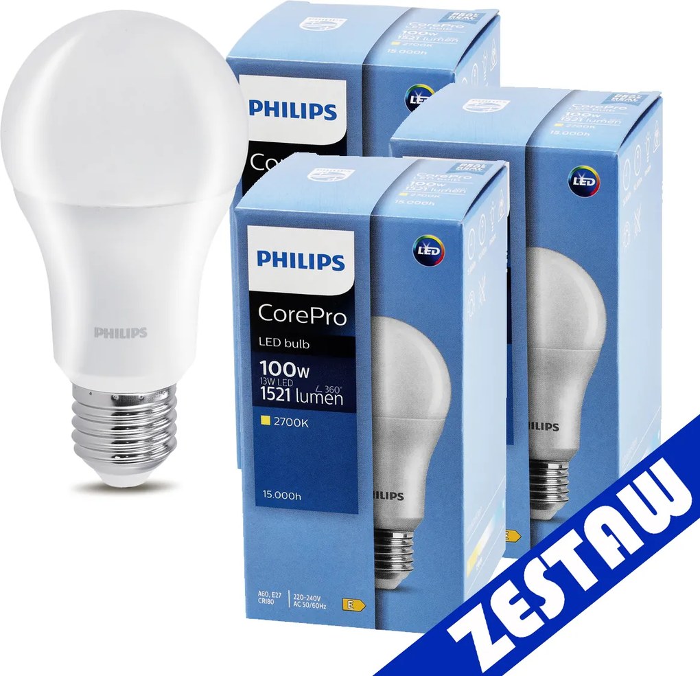 SADA 3x Philips LED žiarovka E27 13W 1521lm 2700K EyeComfort CorePro