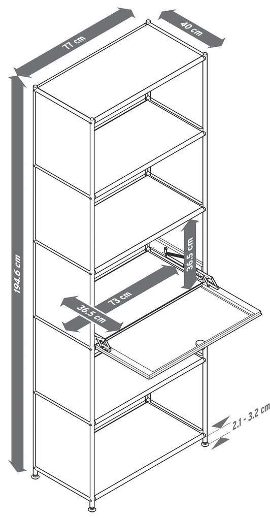 Vysoký kovový regál »CN3« s výklopnou priehradkou, čierny